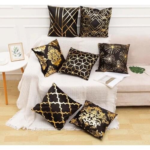 Black Golden Leaves Cushion Brozing Gold Foil Cushion Decorative Pillows Home Decor Throw Pillow