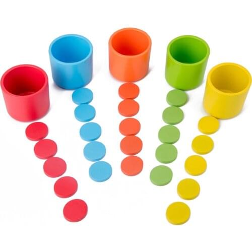Wooden Color Classification Matching Cup With Card Colorful Training Montessori Early Educational Toys For Children Kids Baby