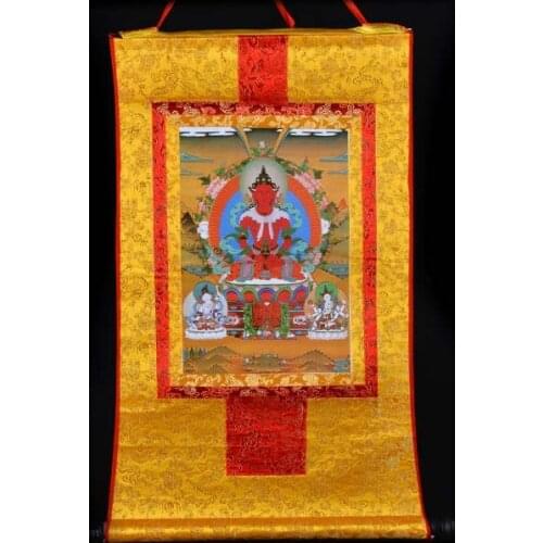 60 CM Buddha Thang-ga Thangka # HOME Talisman efficacious Protection # Tibetan Buddhism Amitayus Buddha Hang painting