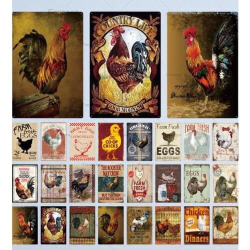 Farm Fresh Eggs Chicken Tin Sign Vintage Metal Sign Plaque Metal Vintage Farmhouse Wall Decor Rooster Retro Metal Signs(20x30cm)