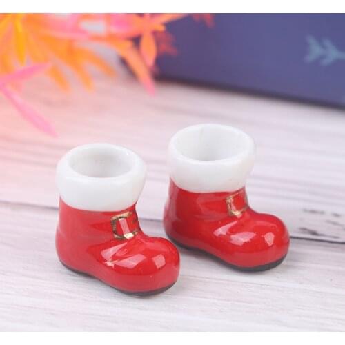 Hot！Cute 1pair Pocket Ceramic Red Boots, Shoes, Mini Decoration, 1/6 1/12 Dollhouse DIY Toys, Christmas Presents For Children