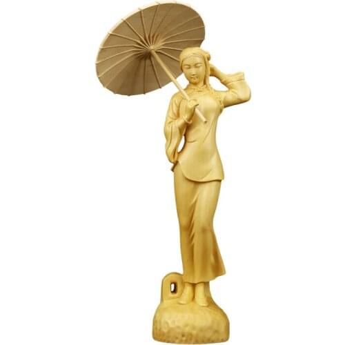 CLASSICAL GIRL BOXWOOD WOOD CARVING LIVING ROOM CREATIVE CHARACTERS CARVING CRAFTS BEAUTY STATUE HOME DECORATIONS R1580