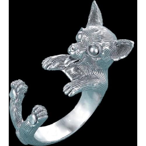 G.SKY 1PCS Adorable Retro Chihuahua Dog Ring Free Size Cute Animal Hippie Chihuahua Dog Ring Jewelry For Women