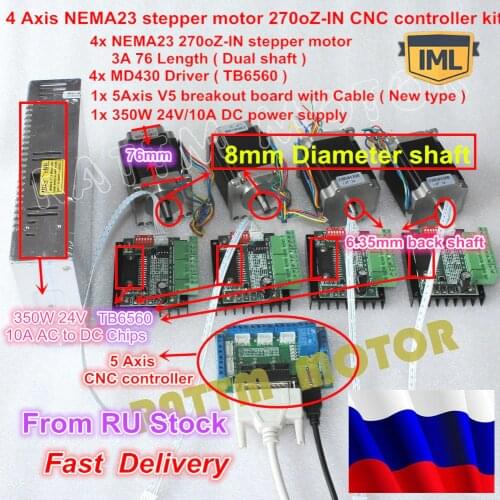 RU Ship 4 Axis CNC Router Kit 4pcs 1 axis TB6560 driver & interface board & 4 Nema23 270Oz-in stepper motor & 350W Power supply