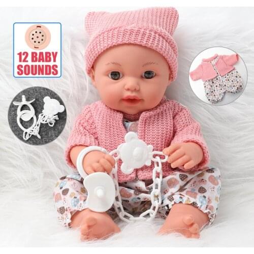 12 Inch Simulation Long Hair Reborn Doll Sound Soft Silicone Realistic Twin Baby Doll DIY Education Toys Kids Birthday Gift