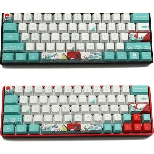 71 Keys Sea Coral Ukiyo-e Keycap Dye Sublimation OEM Profile Mechanical Keyboard Keycap For GH60 XD64 DZ60 GK61 GK64