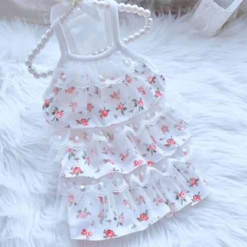 Flower Print Princess Cake Dress Lace Cotton Sleeveless Vest Skirt For Small Dogs Evening Party Dress Summer Girls Puppy Clothes