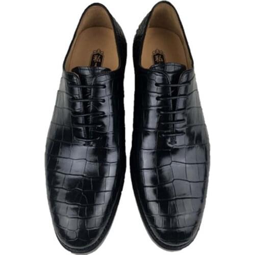 Ousidun new crocodile men shoes Handmade shoes dress shoes business men dress shoes Big yards Round head men formal shoes