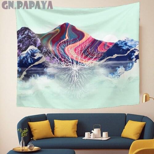 Landscape mountain wall hanging Ukiyo-e article Tapestries Psychedelic Wall carpet orange Abstract art gobelin Home Decor new