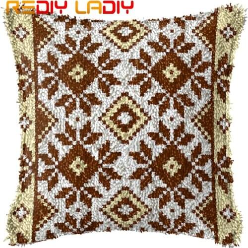 Latch Hook Cushion Geometric Pillow Case Pre-Printed Color Canvas Acrylic Yarn Latched Pillow Crochet Cushion Cover Home Decor