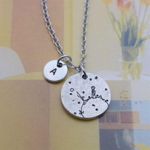 12pcs The Little Prince With Fox Under The Moon Pendant 26 Letter Alphabet Initial Necklace