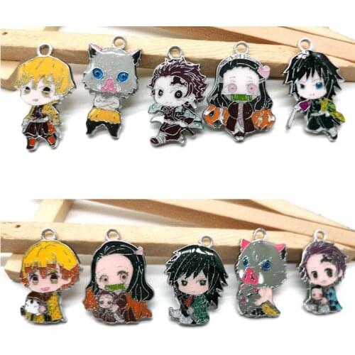 New 50 Pcs Mixed Cartoon Kimetsu no Yaiba Charm Pendants DIY Jewelry Making