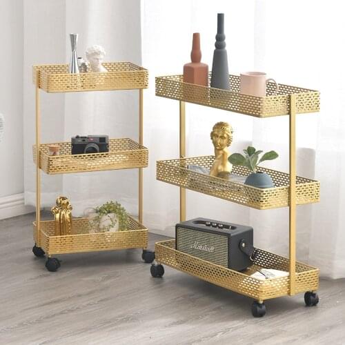 Wrought Iron Shelf Floor Living Room Bedroom Bedside Multi-layer Storage Rack Removable Storage Rack with Wheels
