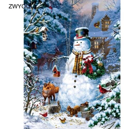 Full Round Diamond painting Cross stitch Snowman fox Full Square Diamond mosaic Snowman fox 5DDIY Diamond embroidery Snowman fox