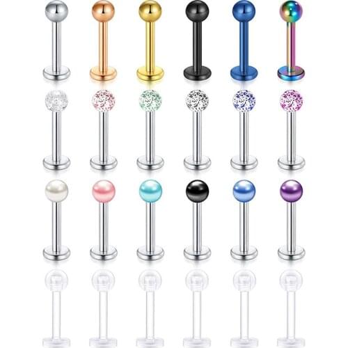 Tragus Earring 16G Stainless Steel Lip Rings Plastic Monroe Labret Ring Helix Cartilage Earrings 8mm 5/16"