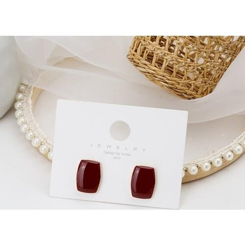 New Trendy Korean Winered Color Enamel Square Glaze Stud Earrings For Women Beautiful Simple Cute Geometric Earrings Jewelry