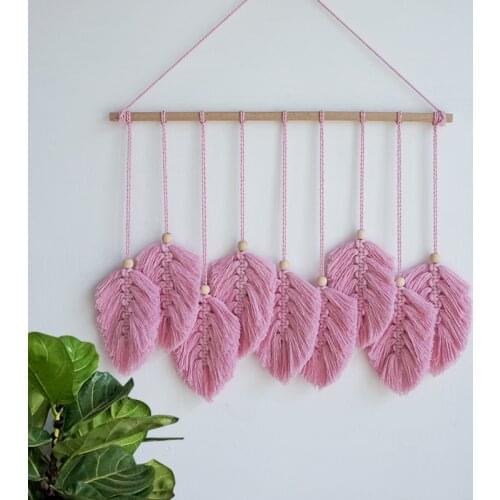 Nordic Tapestry Wall Hanging Macrame Boho Decor Headboard Hand-woven Pink Tapestry 45*40cm