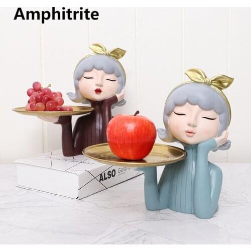 Modern Nordic Sculpture Girl Storage Statue Resin Tray Wedding Decoration Table Fixtures For Home Accessories Living Room