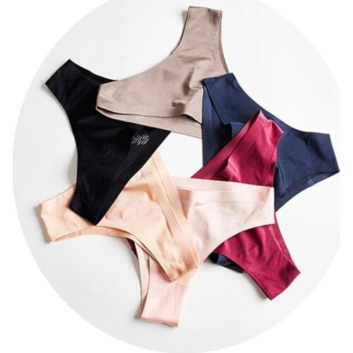 Seamless Lady Thong Soft Ice Silk G String Low Waist Women Underwear Sexy Panties High Quality Satin T- Back Sexy Lingerie Silk