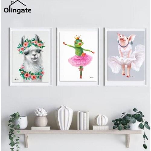 Dancing Frog Pig Sheep Wall Art Poster Cute Cartoon Animal Canvas Painting One Piece Canvas Picture Living Room Home Decoration