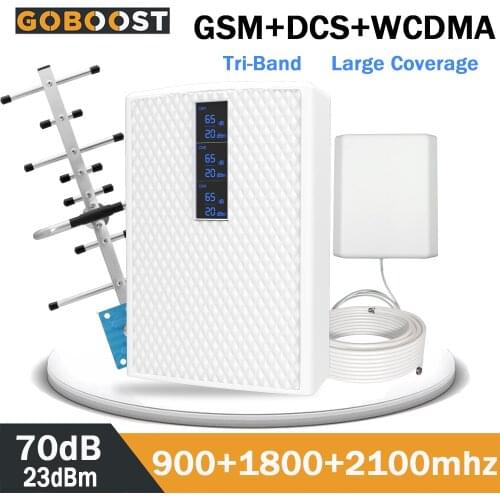 4G Signal Amplifier Tri-Band 900 1800 2100 Phone 2G 3G Cellular Repeater GSM900 Repeater DCS WCDMA Signal Booster 70dB High Gain