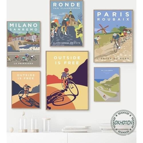 Sports Bike Cycling Canvas Painting Vintage Tour Landscape Paris Monument Cyclist Poster Wall Art Print Pictures Home Decoration
