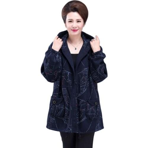 2021 Plus Size XL-8XL Middle-aged Female Jacket Spring Autumn New Cotton Hooded Coat Women Loose Comfort Mom Windbreaker Coat A
