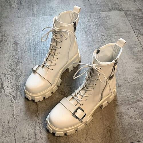 Women Platform Boots buckle belt riding botas high top motorcycle boots woman punk shoes thicken bottomed winter snow booties