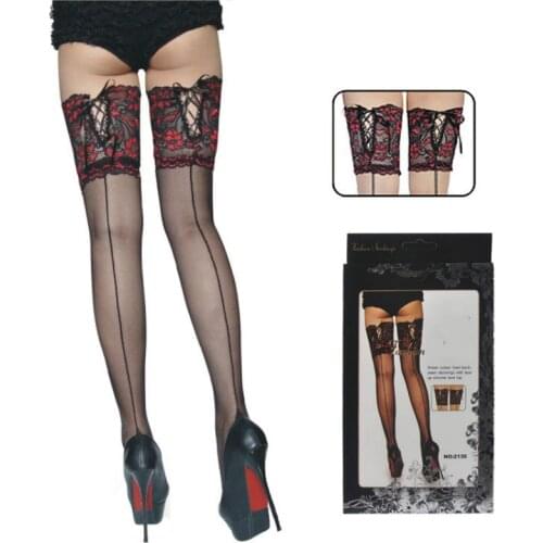 2021 Women Stockings Widened 15cm Lace Back Vertical Line High rise Silicone Anti Slip Fall Long Tube Sexy Legs Thin Mesh