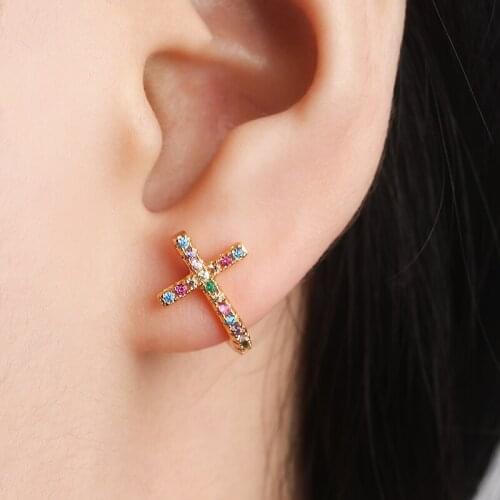 2019 Gold Copper Cross Colorful AAA Cubic Zirconia Stud Earrings Fashion Jewelry Female Wedding Party Gift For Womens Fashion