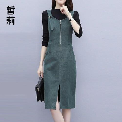 2021 New Spring Autumn Women Large Size 5XL Dress Set Ladies Black Knit Tops Fashion Split Suspender Dress Two-piece Suit aq239