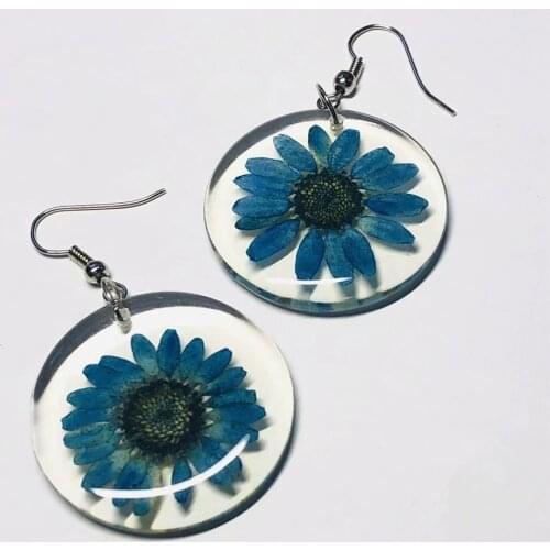 10 pair Fashion Clear Resin Real Dye Flower Earrings for Women Girls Sunflower Round Earring Wedding Party Jewelry