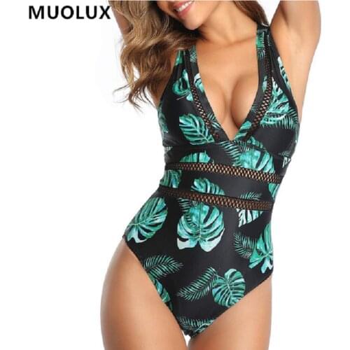 2020 Slimming Large Size Swimsuit One Piece Swimwear Women Black Vintage Floral Print Mesh Beach Monokini Bathing Suit S-5XL