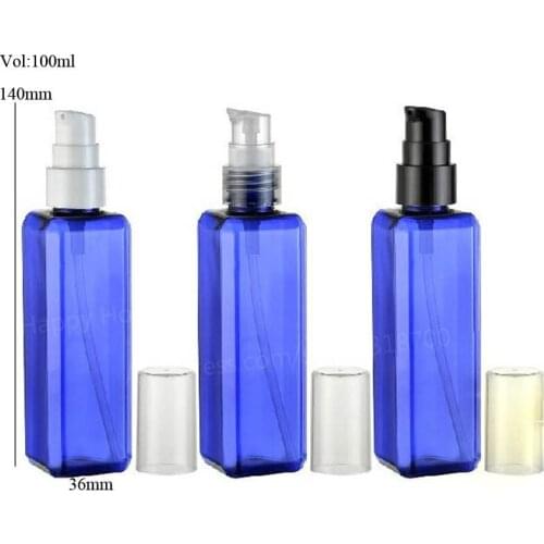 24 x 100ml Square Cobalt Blue Empty Square Plastic Lotion Shampoo and Cosmetic Pump Bottle