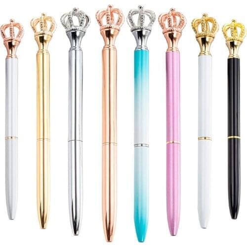 30 PCS Colorful Crown Top Ballpoint Pen Black Ink Medium Point 1mm School Office Supplies Gift for Women Wholesale XB