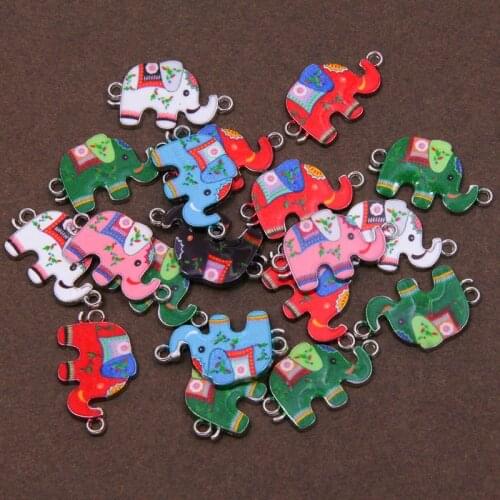 6pcs Mixed Color Enamel Drops Oil Cute Animal Elephant Charm Connector Womens Girls DIY Jewelry Making Bracelet Accessories
