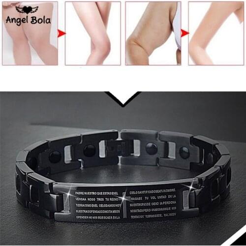 Customizable Men Scripture Faith Christian Bible Verse Engraved Cross Bracelet Magnetic Therapy Stainless Steel Bracelet for Men