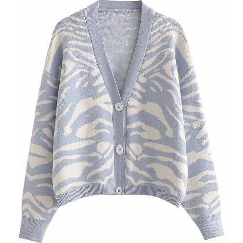 BWM 2021 New Summer Women Vintage Stripe Sweater Girl Sweet Cute Knitted Cardigan Female Fashion Streetwear V Neck Loose Top