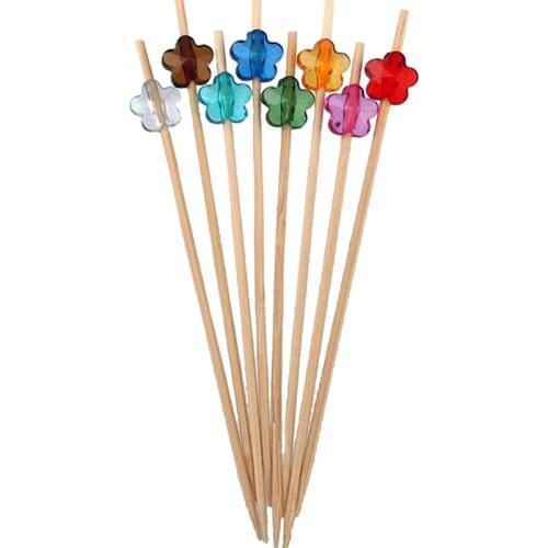 Free Shipping Party Supplies, Disposable 120mm Cocktail Acrylic Flower Bamboo Pick Fruit Skewer in Assorted Color, 100/Pack