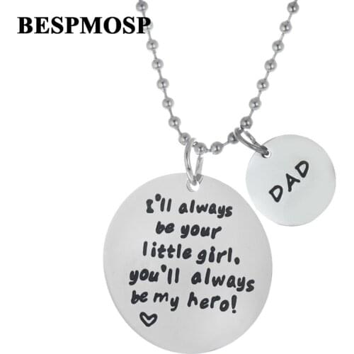 Bespmosp 12PC/SET Dad I Will Always Be Your Little Girl Pendant Trendy Charm Chain Necklace Jewelry Father Family Hero Children
