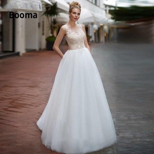 Booma Elegant Lace Wedding Dresses Boho 2020 Sleeveless Beach Bohemia Bridal Gowns Plus Size robe mariage femme with Pocket