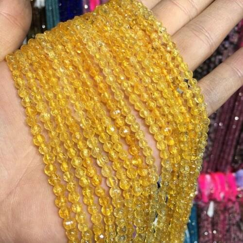 Good Color Natural Faceted Citrines Stone Beads 4mm Round Loose Yellow Crystal Stone Beads For Jewelry Making DIY Craft Material