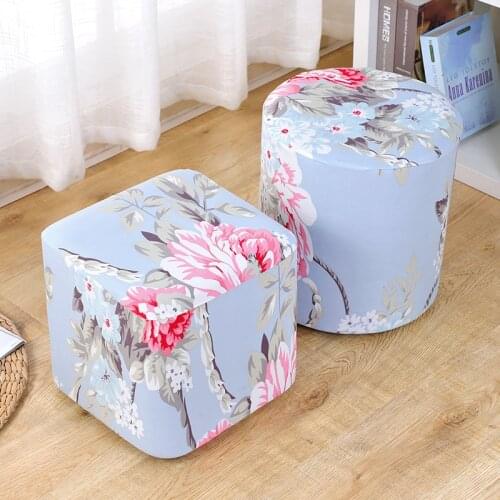 Floral Elastic Ottoman Square/Round Covers Case Stretch Storage Ottoman Slipcover Protector Footstool Sofa Foot Rest Stool Hood