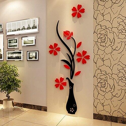 DIY Home Room Decor 3D Vase Flower Tree Wall Sticker Removable Decal 30x80cm