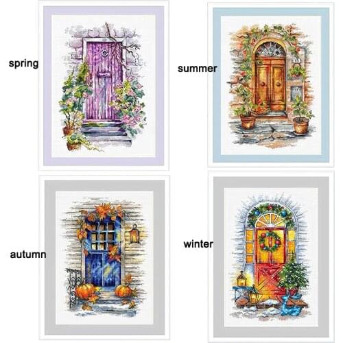 Fishxx Printed on Canvas Counted Chinese Cross Stitch Kits set Embroidery Needlework Cute embroidered Four Seasons Gate