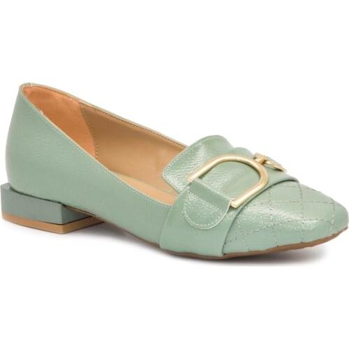 Gedikpasalı Prk 3019 Green 2021 Summer Ladies Shoes Ballerina Japanned Leather Buckled Daily Casual Use Quilting Espadrilles Low Heel Elegant