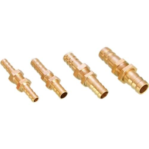 ID Pipe 6 8 10 12 14 16mm Hose Barb Bulkhead Brass Barbed Tube Pipe Fitting Coupler Connector Adapter For Fuel Gas Water Copper