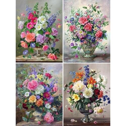 KAMY YI Flowers Vase Rose Flower Arrangement Diamond Painting Cross Stitch 5D Diy Embroidery Craft Mosaic Home Decoration