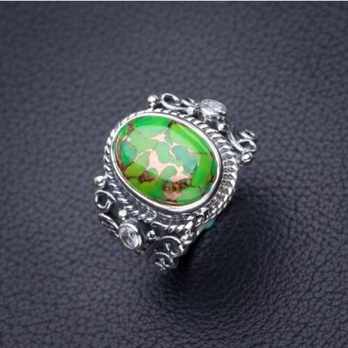StarGems Natural Copper Turquoise And Zircon Handmade 925 Sterling Silver Ring 7.25 D5288