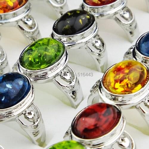 Hot Sale Freeshipping Vintage 10pcs Mix Color Amber Silver Womens Mens Rings Wholesale Jewelry Lots A-912